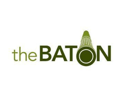 Bastion Baton logo: green text where the end of a baton forms the O