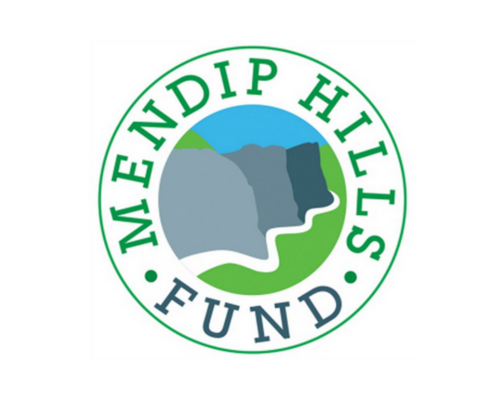 Mendip Hills Fund logo: green text in a circle around an illustration of a cliff